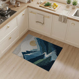 Washable Modern Abstract Mountain Landscape Area Rug - Low Pile & Non-Slip