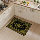 Gold and Silver Opulent Gold Medallion Black Area Rug