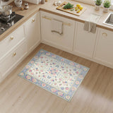 Beige Floral Vintage Area Rug with Pink Accents