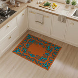 Orange Teal Floral Border Area Rug