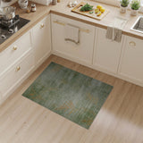 Green Gold Fern Leaf Distressed Vintage Area Rug