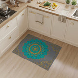 Teal Lotus Mandala Area Rug with Gold Accents
