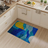 Blue Teal Waves Sun Geometric Modern Area Rug