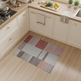 Modern Geometric Stripe Area Rug in Grey Beige Red