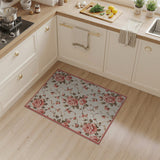 Vintage Pink Rose Floral Area Rug on Cream