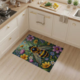 ODIKA Whimsical Bumblebee & Floral Garden Washable Area Rug - Low Pile Non-Slip