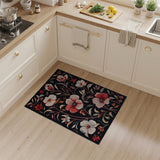 Red Pink Floral Blooms Area Rug on Black