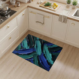 ODIKA Abstract Teal & Blue Brushstroke Washable Area Rug - Low Pile, Non-Slip & Pet Friendly