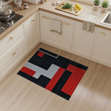 Bold Red Black White Geometric Area Rug
