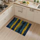 Distressed Blue Yellow Striped Area Rug