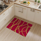 Vibrant Red Abstract Wavy Yellow Line Rug