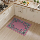 Pink Teal Floral Baroque Border Rug