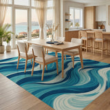 Blue Teal Wave Washable Area Rug