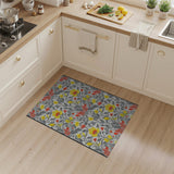 Vibrant Yellow Red Floral Grey Area Rug