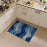 Blue and Teal Cascading Blue Waves Geometric Area Rug