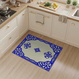 Ornate Blue Floral Border Cream Area Rug