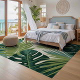 ODIKA Washable Tropical Green Monstera Leaf Area Rug - Low Pile Non-Slip & Pet Friendly