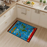 Pixel World Map Adventure Kids Area Rug