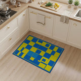 Vibrant Blue Yellow Geometric Patchwork Rug
