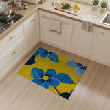 Sunny Yellow Rug with Bold Blue Flowers
