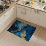 Navy Blue Gold Abstract Wave Area Rug