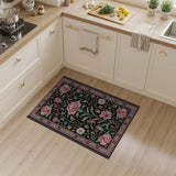 Pink Peony Floral Persian Area Rug on Black