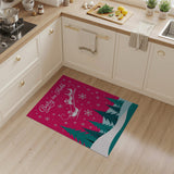 Festive Pink Sleigh Over Teal Pines Area Rug
