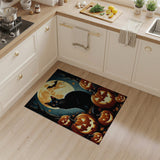 ODIKA Halloween Black Cat and Pumpkins Washable Area Rug - Non-Slip Low Pile