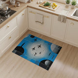 Blue Airplane Moon Flight Geometric Area Rug