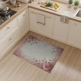 ODIKA Vintage Pink Rose Floral Washable Area Rug - Low Pile Non-Slip Carpet