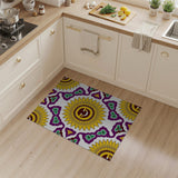 Smiling Sunflower Purple Motif Area Rug