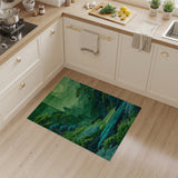 Serene Emerald Misty Mountains Moonlit Rug