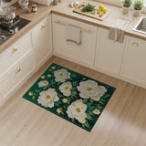 Green Emerald Green White Peony Floral Area Rug