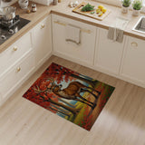 Autumn Deer in Red Maple Forest Area Rug