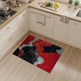 ODIKA Washable Modern Abstract Rug - Red Black Gold Marble Texture Low Pile Non-Slip Area Rug