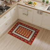 Red Plaid Southwestern Rug with Tribal Border