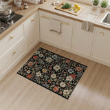 Black Floral Vintage Area Rug with Vibrant Blooms