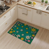 Vibrant Teal Floral Area Rug with Yellow Pink White Blooms