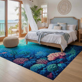 ODIKA Under the Sea Coral Reef Washable Low Pile Area Rug - Non-Slip & Pet Friendly