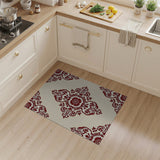 Red Floral Damask Medallion Area Rug on Beige