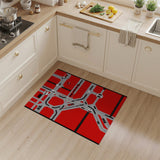 Red Geometric City Roads Area Rug