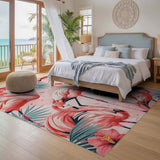 ODIKA Tropical Flamingo Pink Washable Area Rug - Non-Slip Low Pile Pet Friendly