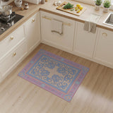 Ornate Pink Blue Floral Border Area Rug