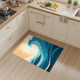 Coastal Beach Blue and Teal Blue Teal Ocean Wave Area Rug
