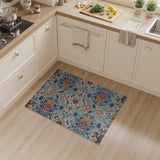 Teal Blue Orange Floral Grey Area Rug