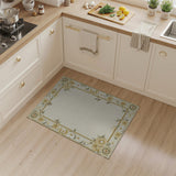 Beige and Neutral Elegant Floral Border Beige Area Rug