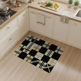 Beige Black Geometric Grid Area Rug