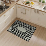 Intricate Black White Labyrinth Maze Rug