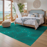 ODIKA Washable Teal Tropical Palm Leaf Area Rug - Low Pile & Non-Slip
