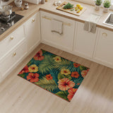 Vibrant Hibiscus and Palm Leaf Area Rug